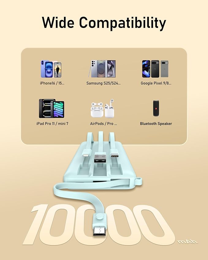 VEEKTOMX Portable Charger with Built-in Cables 10000mAh Power Bank - Image 5