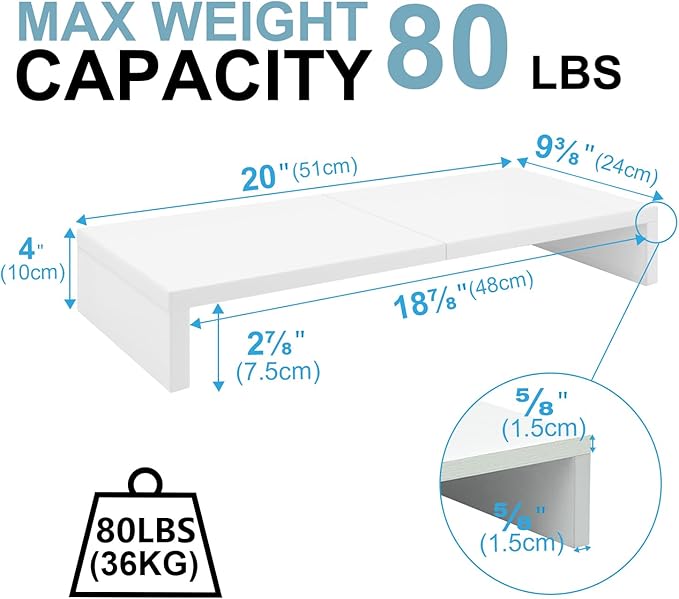 TEAMIX 2 Pack White Monitor Stand Riser - Image 3