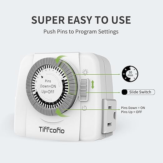 TiFFCOFiO Indoor Mechanical Light Timer, 3 Prong Plug in Outlet Timer, 2 - Image 3