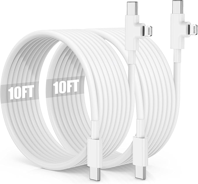 2 in 1 USB C to C Cable/Type C to Lightning Charger Cable 10ft, Long Type C to by Qalirvis