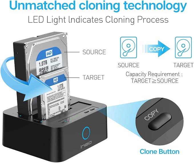 ineo USB 3.1 Gen1 to SATA 2.5" or 3.5 inch SSD/HDD Docking Station - Image 2