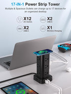 Power Strip Tower with Wireless Charger, Flat Plug Surge Protector Tower with - Image 2