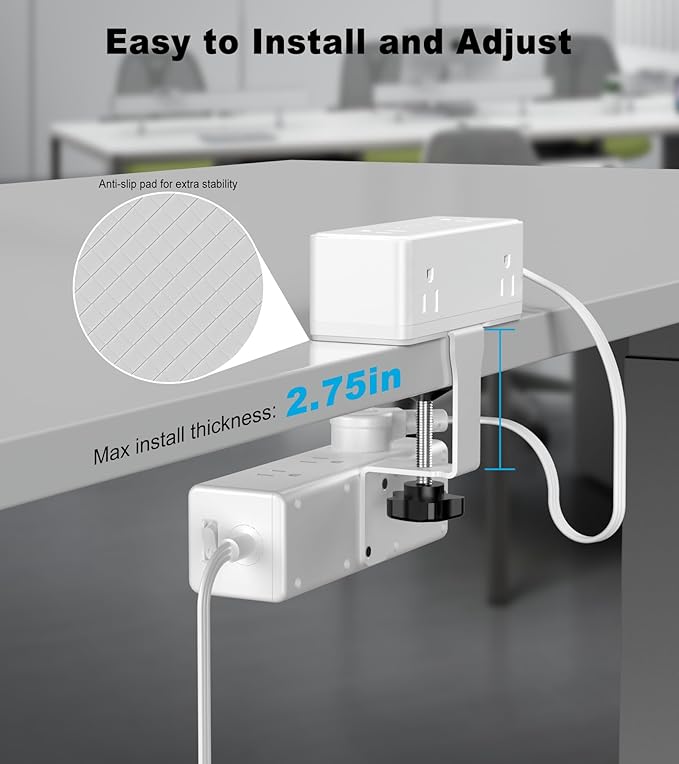 Dual Layer Desk Clamp Power Strip, Desktop Edge Mount Surge Protector - Image 6