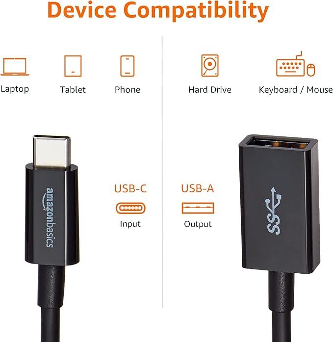 Amazon Basics USB 3.1 USB-C to USB-A Female Adapter Cable Converter, 5Gbps - Image 3