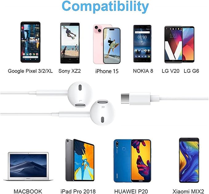 2 Pack USB C Headphones for iPhone 17, Type C Earbuds Wired Earbuds - Image 8