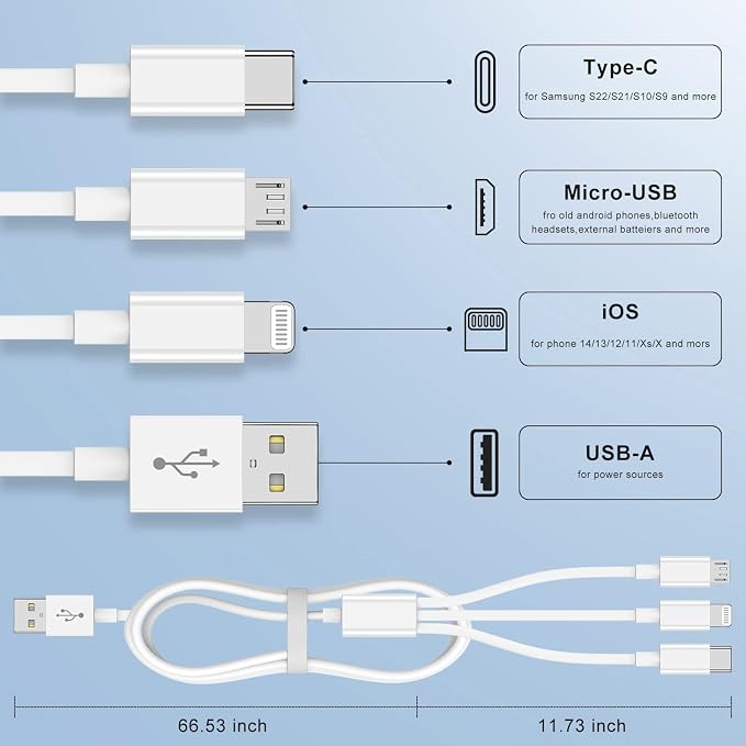 Multi Charger Cable 6Ft 2Pack, 3 in 1 Charging Cord, Universal Phone Charger - Image 2