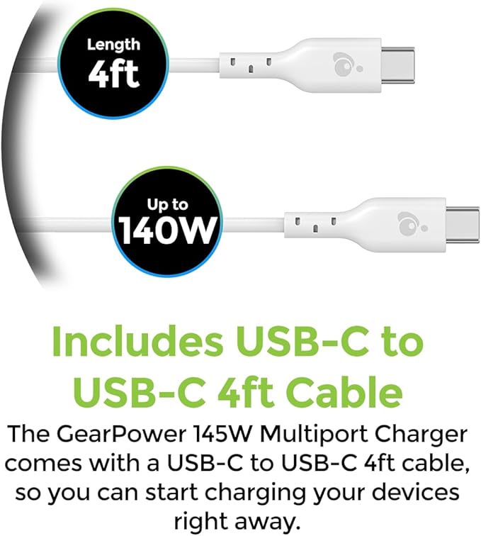 IOGEAR GearPower 145W Multiport Charger, 4 Port, USB-C Cable, iPhone 16 - Image 7