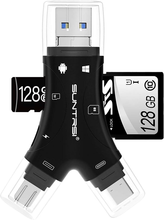 SD Card Reader for iPhone/ipad/Android/Mac/Computer/Camera, 4 in1 Micro SD Card by SUNTRSI
