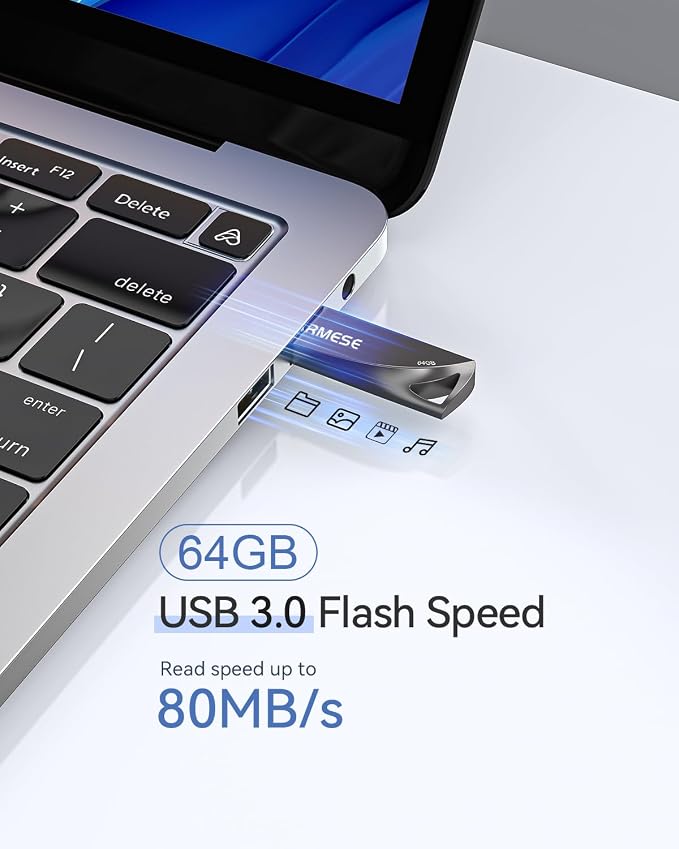 64GB USB 3.0 Flash Drive, Waterproof Metal USB Memory Stick, Slim Thumb Drive - Image 3