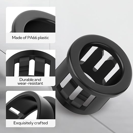 200PCS 1/2" Black Cable Snap Bushing Grommet, Snap in Cord Bushing Protect - Image 3