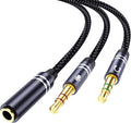 Braided Headphone Splitter for Computer, 3.5mm Female to 2 Dual 3.5mm Male by Jeselry