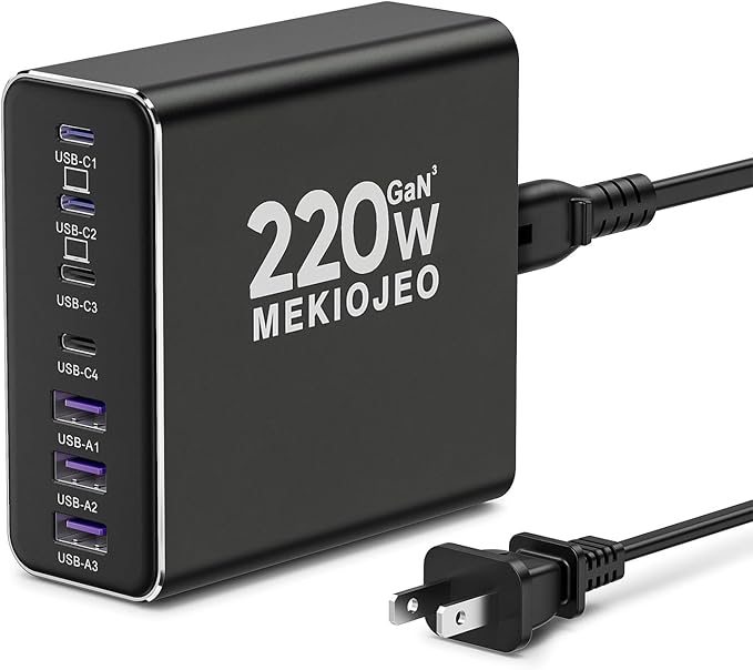 Aluminum Alloy 220W USB C Charger 7 Port Fast Charging Station, 65W USB C by MEKIOJEO