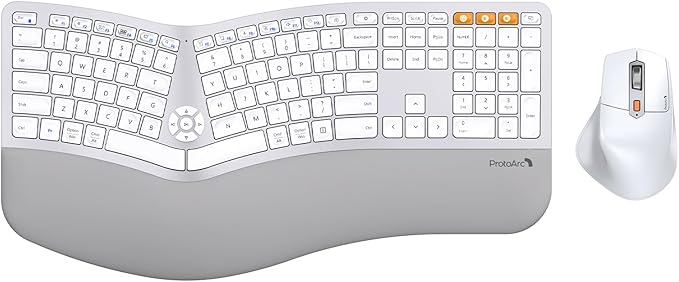 ProtoArc Ergonomic Wireless Keyboard Mouse, EKM01 Plus Full Size Ergo Bluetooth by ProtoArc
