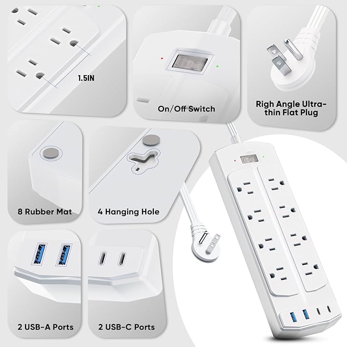 Flat Plug Power Strip, Yozisital Extension Cord - Image 6