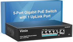 4 Port Gigabit PoE Switch with 1 Uplink Gigabit Ports, VIMIN 5 Port Unmanaged by Vimin