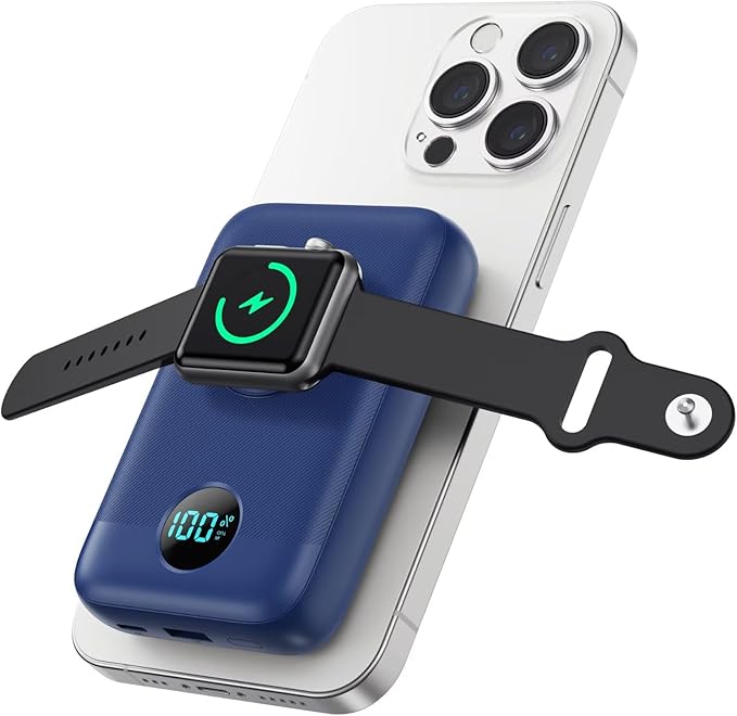 Magnetic Portable Charger for iPhone, 10800mAh 4-in-1 Wireless Power Bank by GKUTW