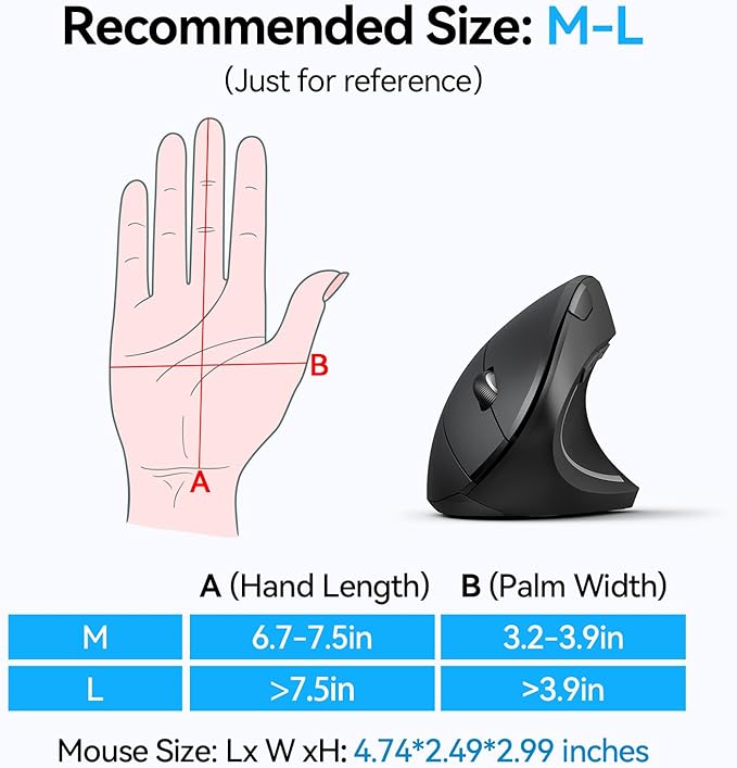TECKNET Ergonomic Mouse, Wireless Bluetooth Vertical Mouse, 4800 DPI Optical - Image 4