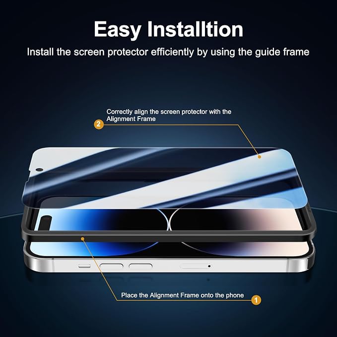 NEW'C 3 Pack Privacy for iPhone 14 Pro Screen Protector, Anti-Spy Tempered - Image 5