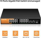 16 Port Gigabit PoE Switch Unmanaged, 16 PoE+ Ports @240W, 2 Gigabit Uplink - Image 2
