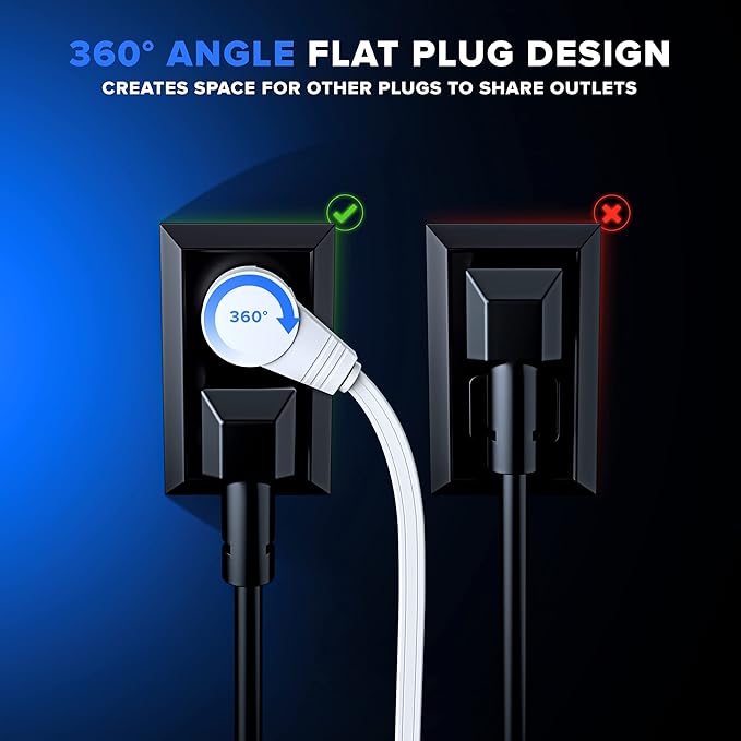 Maximm Cable 1 Ft 360° Rotating Flat Plug Extension Cord/Wire, 16 AWG Multi 3 - Image 7