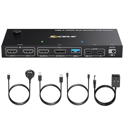 USB C HDMI DP KVM Switch for 1 Desktop+1 Laptop, Dual Monitor KVM Switch by Welcometothebrandflagship