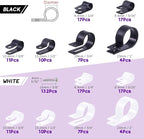 Swpeet 135 Pack 6 Sizes White+Black Nylon Plastic R-Type Cable Clips Clamp - Image 2