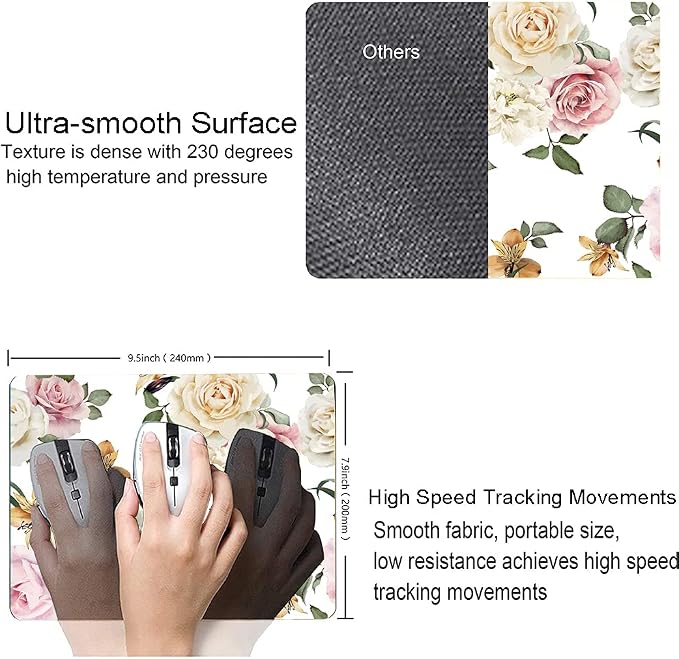 Mouse Pad, Vintage Roses Flower Floral Mouse Pad Rectangle Custom Designs - Image 3