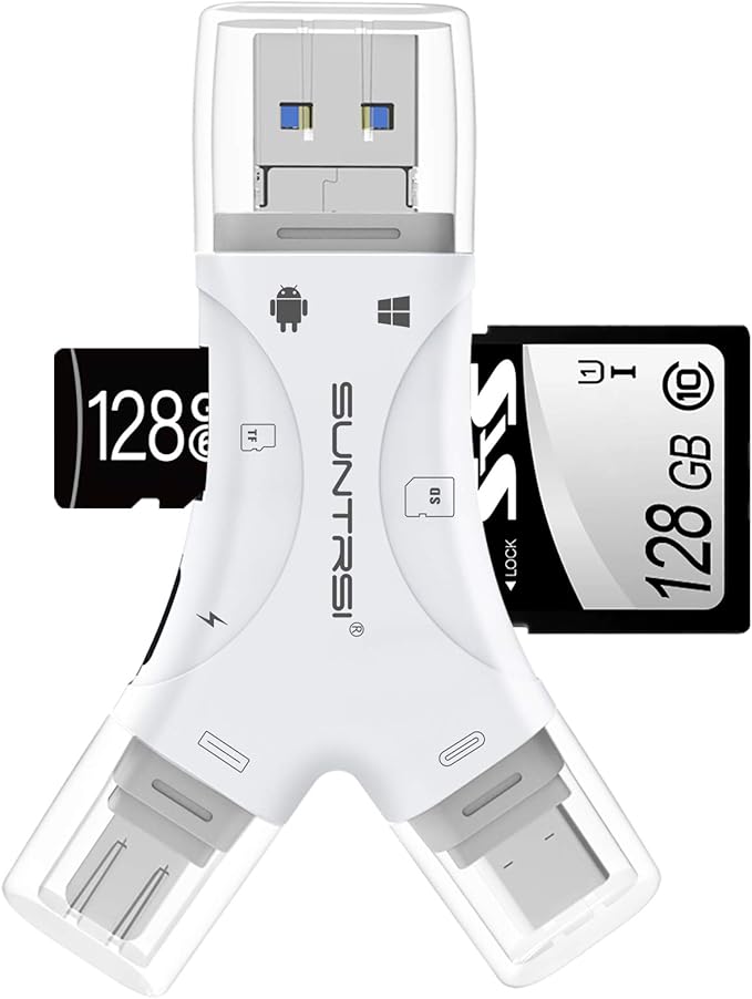 SD Card Reader for iPhone/ipad/Android/Mac/Computer/Camera, 4 in1 Micro SD Card by SUNTRSI