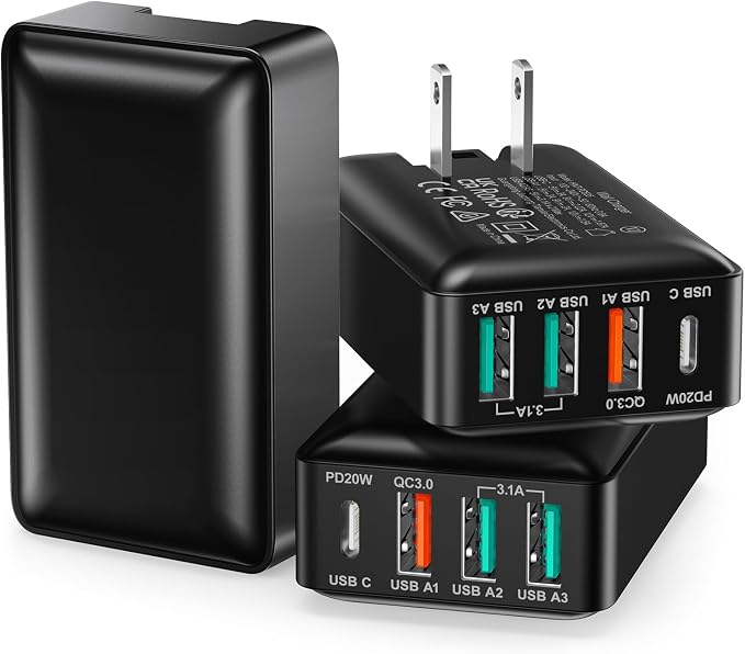USB C Wall Charger 40W, Excgood 4Port USB Charging Block Flat Foladable Wall by Excgood