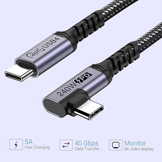 1FT USB 4 Cable Right Angle, 240W USB C Cable, 40Gbps High Speed Data Transfer - Image 2