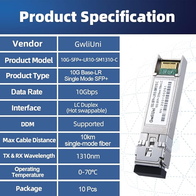 10Pcs Single Mode 10G SFP+ Fiber Module Network Transceiver, LR SM1310nm 10km - Image 7