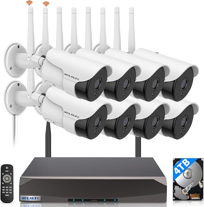 【130° Wide-Angle & 2-Way Audio】 Outdoor Wireless Security Camera System by WEILAILIFE