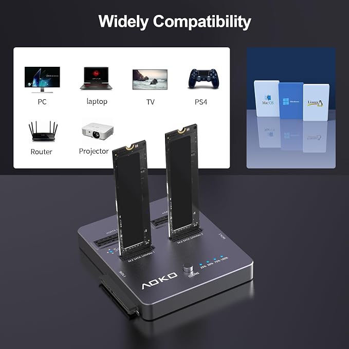 AOKO M.2 NVMe SSD Cloner, Dual-Bay 4-in-1 Hard Drive Duplicator/Reader - Image 6