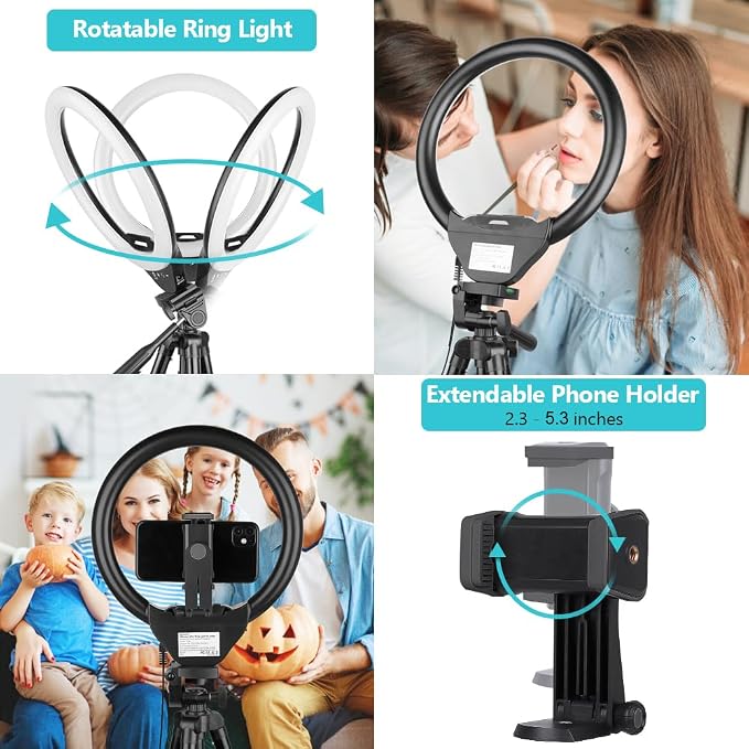 Sensyne 10'' Ring Light with 50'' Extendable Tripod Stand, LED Circle Lights - Image 4