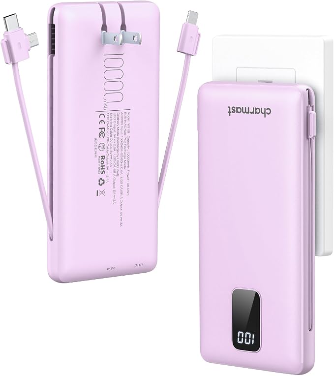 charmast Portable Charger with Built-in Cables & Wall Plug, 10000mAh Portable by Charmast