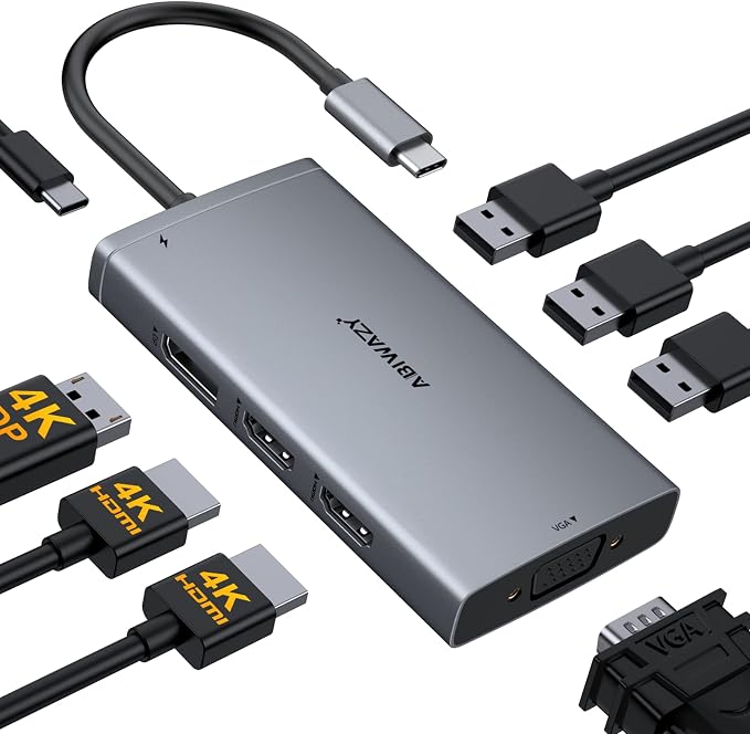 ABIWAZY USB C Docking Station Dual Monitor Adapter by ABIWAZY