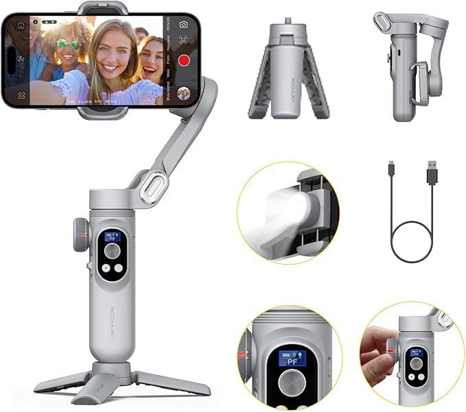 Gimbal Stabilizer for Smartphone, 3-Axis Portable iPhone Gimbal w/OLED Display by AOCHUAN