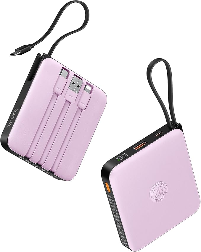 VRURC Portable Charger with Built-in Cable, 10000mAh Power Bank, 22.5W/PD20W by Home