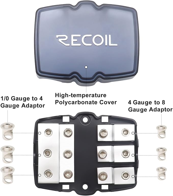 Recoil MFH13 3-Way Mini-ANL Fused Distribution Block, 3 X 0/2/4 Gauge in / 3 X - Image 3