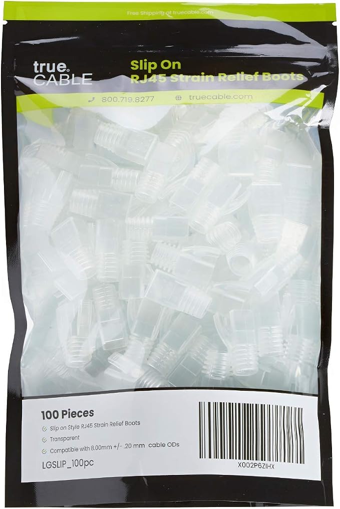 trueCABLE RJ45 Strain Relief Boots, 8.0mm Slip-On PVC Plug Cover, Transparent - Image 2