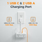 TESSAN Multi Plug Wall Outlet Extender, 6 inch Short Extension Cord, Flat Plug - Image 4