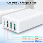 Flat USB Wall Charger, Excgood 40W 4Port USB and USB C Fast Charging Block - Image 3