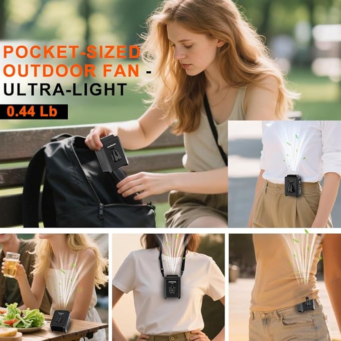 CAZOKASI Personal Waist Clip Fan Rechargeable Wearable Hand Free Wearable - Image 3