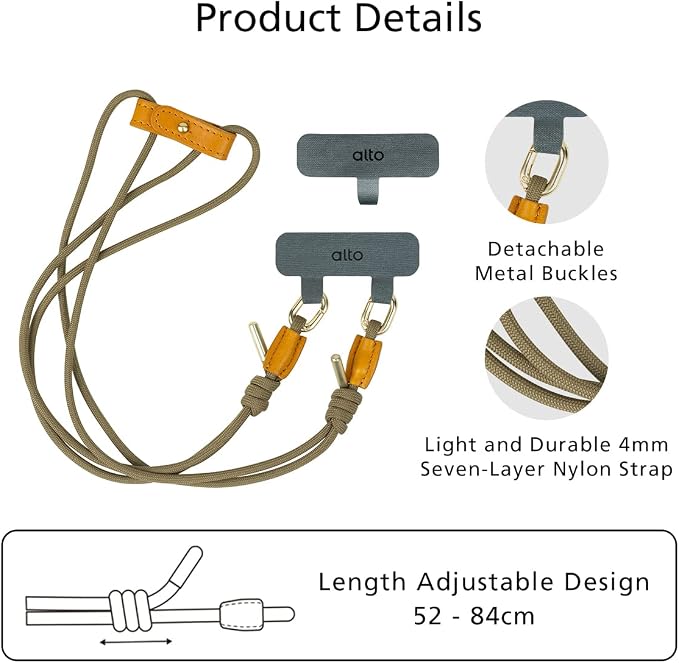 alto Crossbody Phone Lanyard: detachable patch, nylon strap - Image 4
