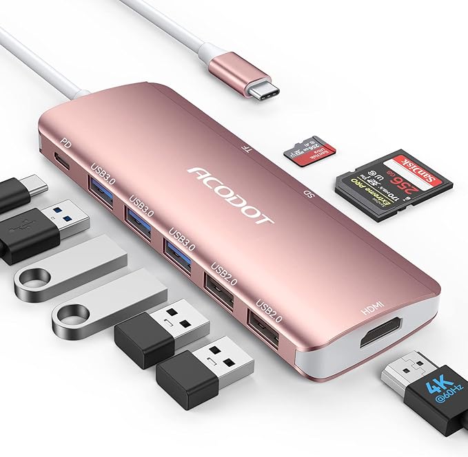 Acodot 9 in 1 USB C to 4K@60HZ HDMI Multiport Adapter, 3 USB 3.0 Ports by Acodot