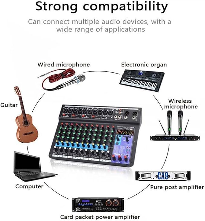 TEYUN 12 Channel Audio Mixer, Professional DJ Mixer - Image 3