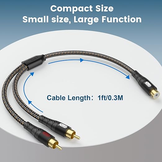 EMK RCA Splitter 2 Male to Female Extension Cable Dual Shielding Gold Plated - Image 7