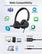 USB Headset with Microphone for PC, Wired Headphones with Noise Cancelling Mic - Image 6