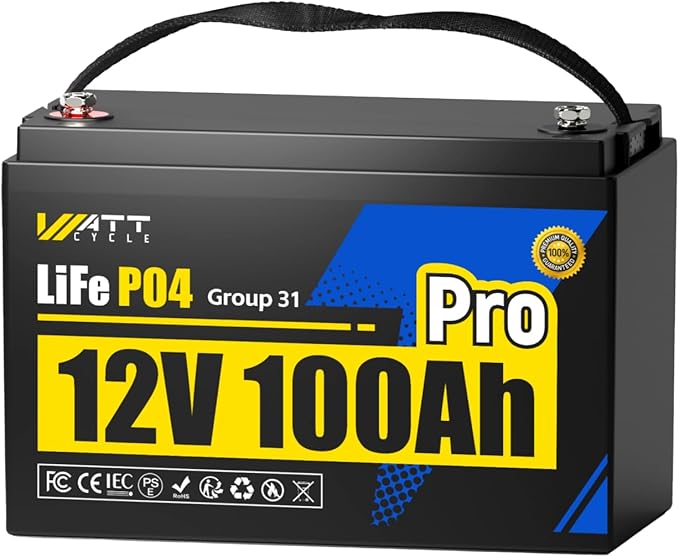 12V 100Ah LiFePO4 Lithium Battery, BCI Group 31, Deep Cycle Up to 15000 Cycles by Wattcycle