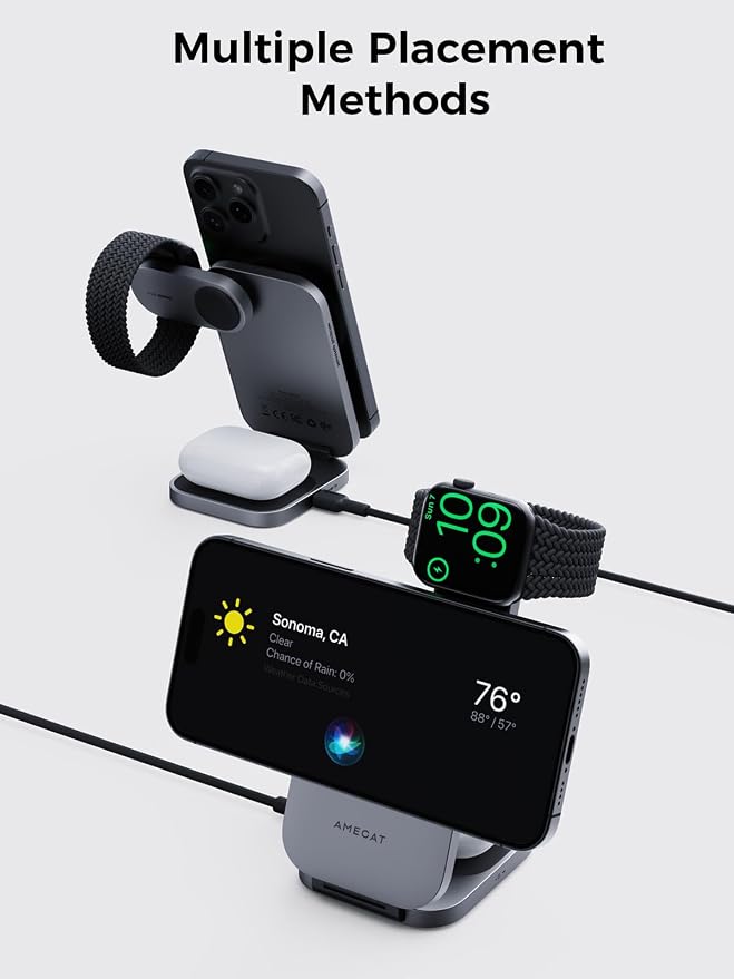 3 in 1 Charging Station, MagFusion Z Foldable Qi2 Certified 15W Wireless - Image 6